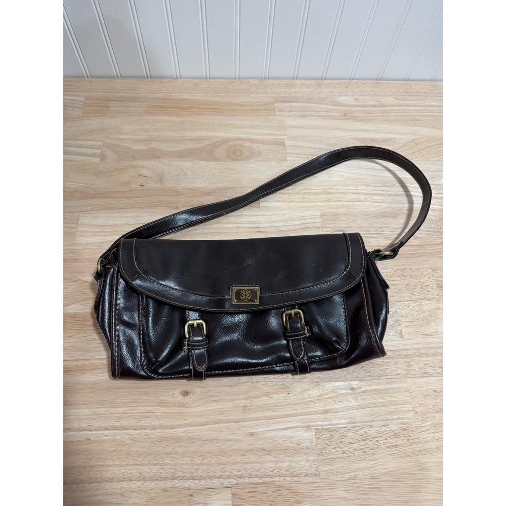 Black Shoulder Bag Faux Leather Shiny Buckles Y2K Women Accessories